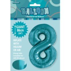 Teal Numeral 8 Foil Balloon 86cm