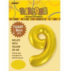 Gold Numeral 9 Foil Balloon - 86cm