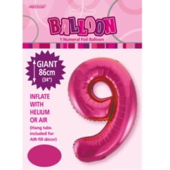 Hot Pink Numeral 9 Foil Balloon 86cm