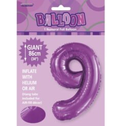 Purple Numeral 9 Foil Balloon 86cm