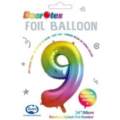 Rainbow Numeral 9 Foil Balloon 86cm
