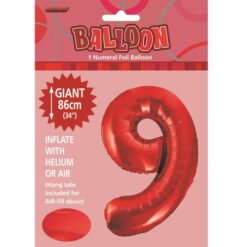 Red Numeral 9 Foil Balloon 86cm