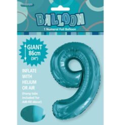 Teal Numeral 9 Foil Balloon 86cm