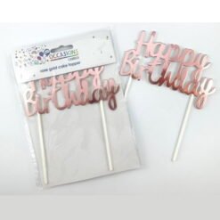 Happy Birthday Cake Topper Metallic Rose