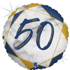 50th Blue & Gold Marble 18" Foil Balloon