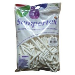 Bag of Sempertex white latex balloons for decorative use; clear packaging with the brand name visible on the front.