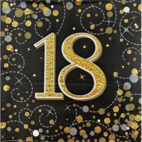 Sparkling Fizz 18th Birthday Black & Gold Luncheon Napkins – Mins Party ...