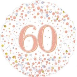 60th Birthday White & Rose Gold Fizz Foil Balloon