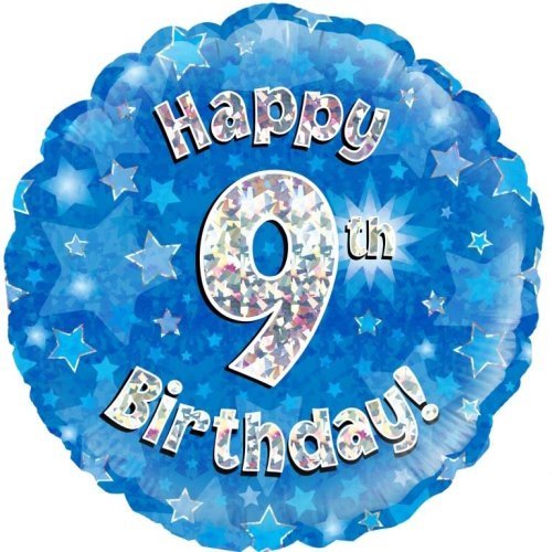 9th Birthday Blue Holographic Foil Balloon