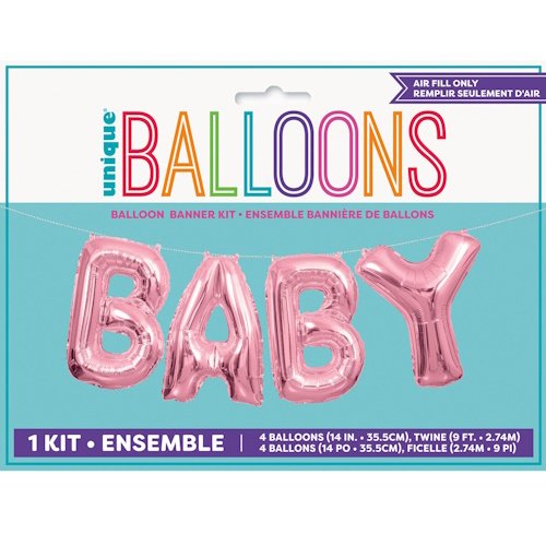 “Baby” Pink Foil Letter Balloon Banner Kit