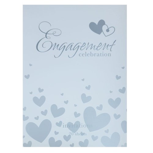 Light blue gradient invitation cover with the words 'Engagement celebration' and scattered hearts, indicating an engagement invitation.