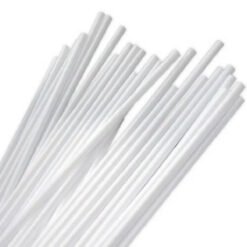 Bundle of white plastic drinking straws held together in a fan shape