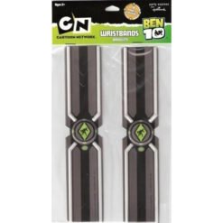 Pair of black Ben 10 wristbands with silver trim and green emblem, in packaging.