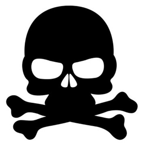 Poison/danger symbol: black skull with crossed bones on white background