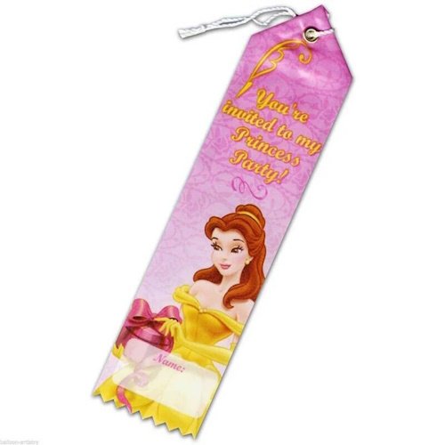 Pink princess party invitation tag featuring a Belle-like princess and a space to write the guest's name; text reads 'You're invited to my Princess Party!'
