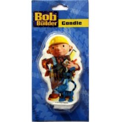 Bob the Builder candle on blue packaging, showing a construction worker figure with a small blue dog beside him, wearing a yellow hard hat.