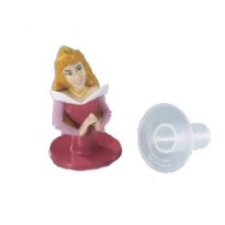 Miniature princess figurine in a pink dress reading a book, shown with a clear plastic base accessory.