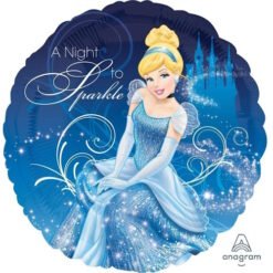 Disney-inspired princess in a sparkling blue gown against a blue castle, with the title 'A Night to Sparkle'.