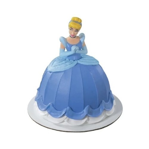 Cinderella-inspired princess figurine in a blue gown atop a white cake base.
