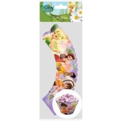 Cake wrap featuring Disney Fairies princesses along a curved strip with a cupcake illustration at the bottom.