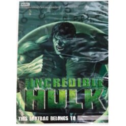 Loot bag featuring the Hulk in a punch pose, with bold 'INCREDIBLE HULK' lettering and Marvel logo at the top.