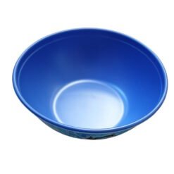Blue bowl viewed from above, empty and glossy interior visible.