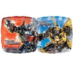 Two Transformers-themed blankets side by side: red Optimus Prime on the left and yellow Bumblebee on the right, with cityscape backgrounds and Transformers logos.