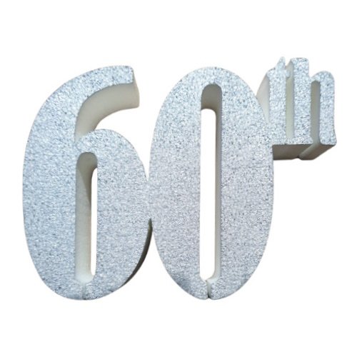 Decorative metallic sign reading '60th', suggesting a 60th anniversary or birthday celebration