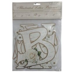 Decorative illustrated letter banner with floral rose accents, intended for a wedding shower.