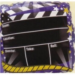 Decorative pillow with a film clapperboard design and blank fields labeled Scene, Location, Director, Take, and Roll.