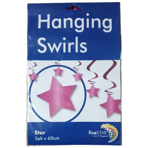Package for Hanging Swirls: blue label with pink stars and ribbons, five-piece set (60 cm each) by fiveSTAR.