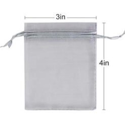 Small satin drawstring pouch, 3 by 4 inches, closed with a string tie at the top.