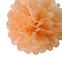 Peach-colored tissue-paper pom-pom flower with layered petals