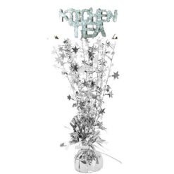Decorative silver bouquet with star-shaped confetti and a wrapped base, used as a festive centerpiece or gift