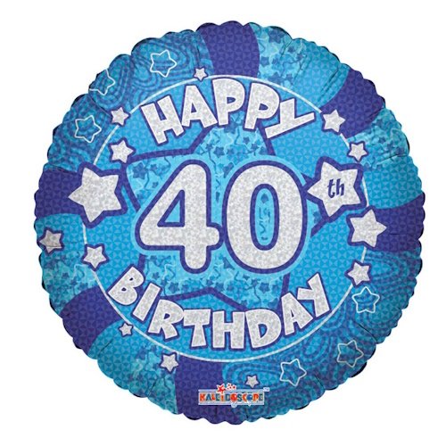 40th Birthday Blue Holographic Foil Balloon