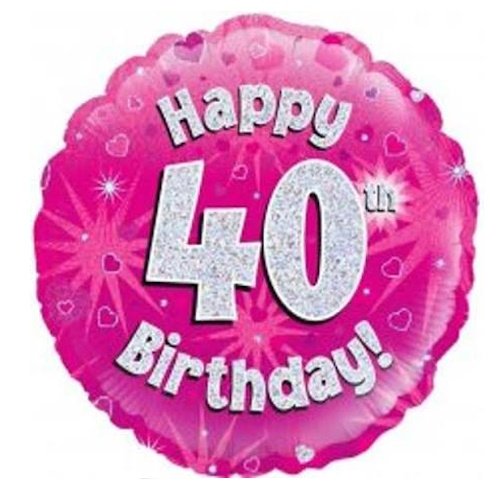 40th Birthday Pink Holographic Foil Balloon