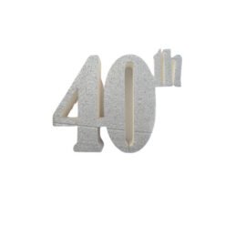 Glittery silver '40th' anniversary sign (3D text)