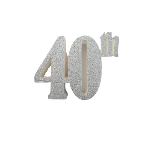 Glittery silver '40th' anniversary sign (3D text)