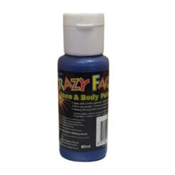 Blue 60ml bottle of Crazy Face face and body paint with a white cap, label visible on the bottle.