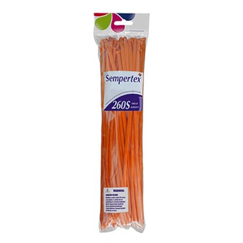Pack of orange Sempertex 260S balloons in a sealed plastic bag