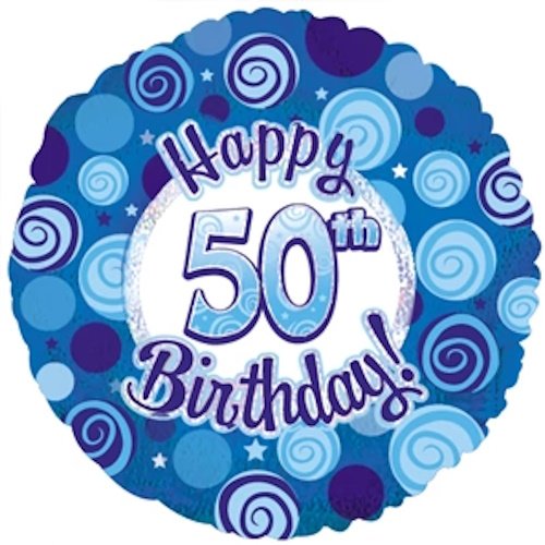 Happy 50th Birthday 18" Foil Balloon - Blue With Swirls