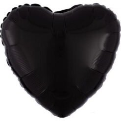 Black heart-shaped foil balloon on a white background.