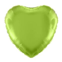 Lime green foil heart-shaped balloon against a white background.