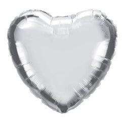 Silver heart-shaped foil balloon photographed against a plain background