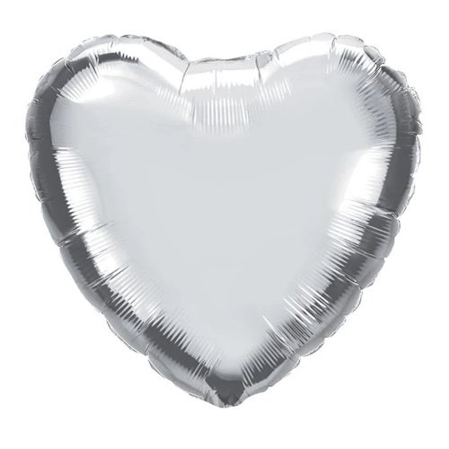 Silver heart-shaped foil balloon photographed against a plain background