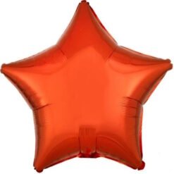 Orange metallic star-shaped foil balloon on a white background, party decoration