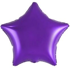 Purple five-pointed star-shaped balloon with a shiny surface against a white background