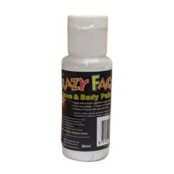 White plastic bottle of Crazy Face face & body paint, 60 ml, with a black label and bright colorful logo on the cap area.