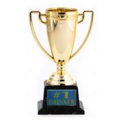 Gold trophy with a black base labeled '#1 DRINKER' on a white background.