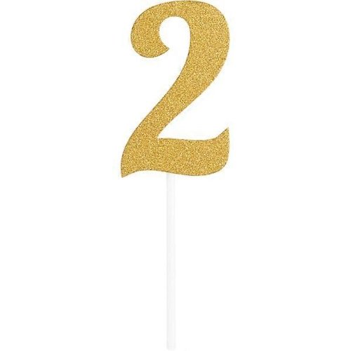 Gold Glitter Number 2 Cake Topper